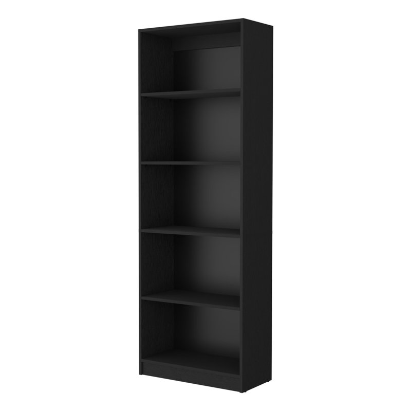 71" Black Wood Five Tier Bookcase, Black, 1, (5 Shelves) 71.1" H x 17.72" W x 11.77" D