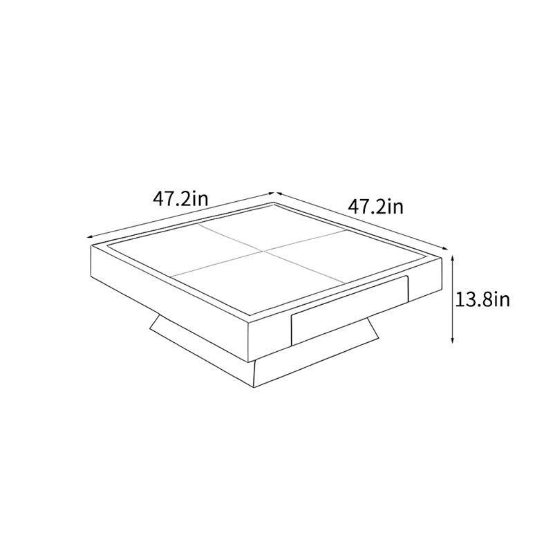 Table basse de style industriel américain, H 13,8 po x L 47,2 po x l 47,2 po, Marron foncé