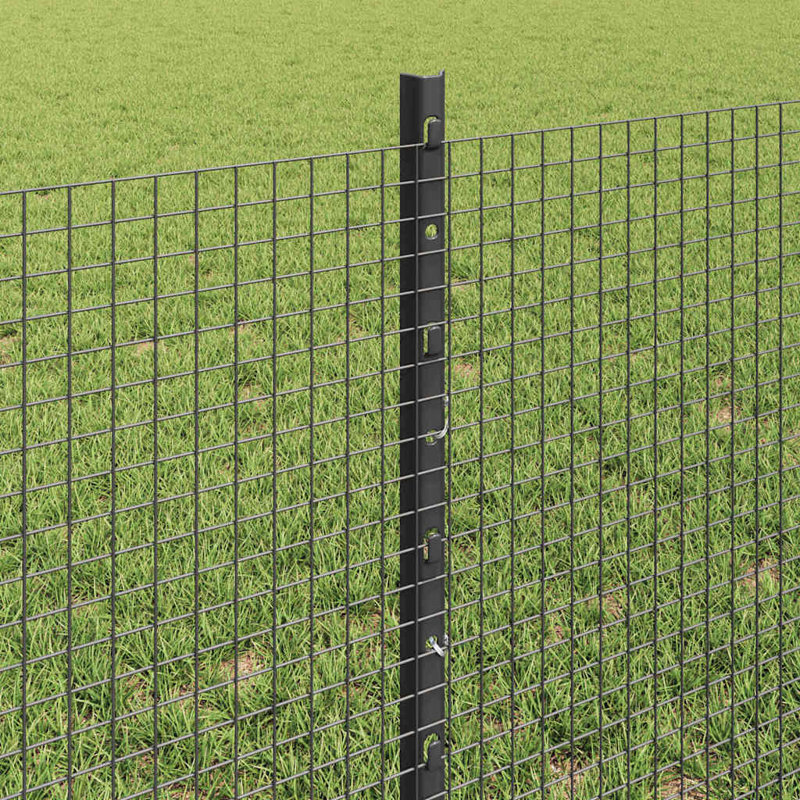Vidaxl Fence With Posts Steel, Grey, 60cm H x 2500cm W x 2.7cm D