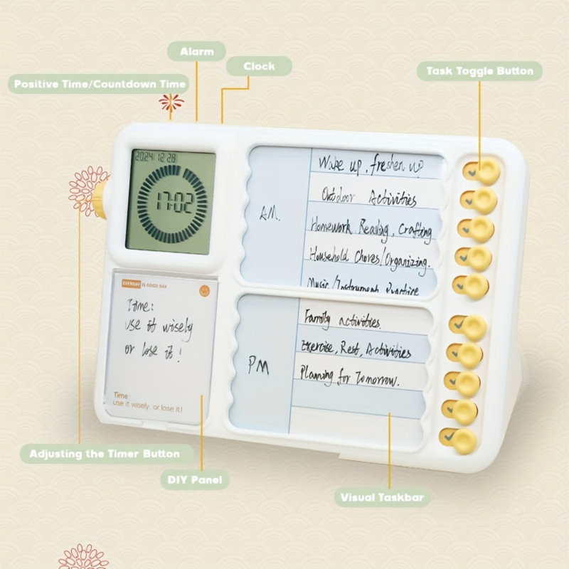 3-in-1 Visual Timer– Task Timer With Visual Schedule, Chore Chart & Planning Board For Home, School, Classroom, Work