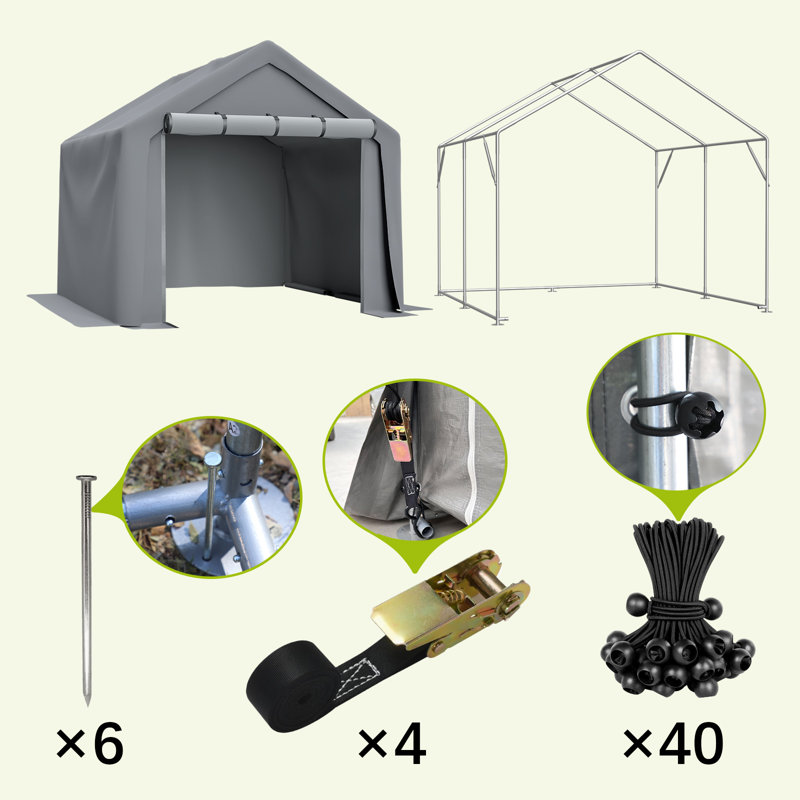 Abri d'extérieur polyvalent 8 X 8 pi imperméable et résistant aux rayons UV avec portes enroulables, Gris