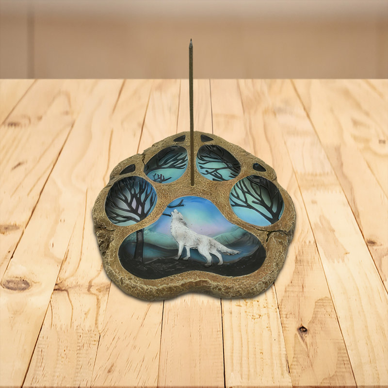 6"W Wolf Incense Burner Paw Shape