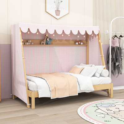 House Bed with Trundle, Shelf, Tent and Light