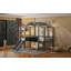 Lit mezzanine simple avec échelle et glissade, lit maison avec tableau noir et bande lumineuse sur le toit, gris