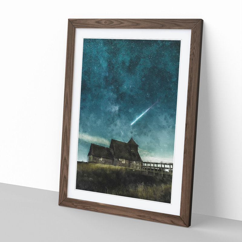 Commet Above a Farm - Picture Frame Graphic Art, Walnut Framed, 65cm H x 48cm W x 2cm D