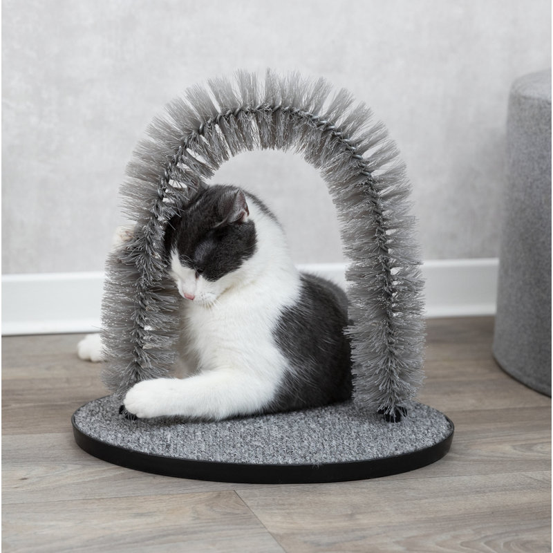 Gray Carpet Cat Scratcher with Self Grooming Arch