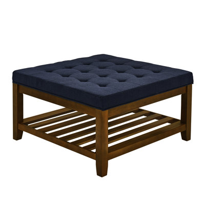 Oversized Navy Blue Linen With Beech Wood Shelf And Construction For Living Room Foundation, Comfortable Footrest