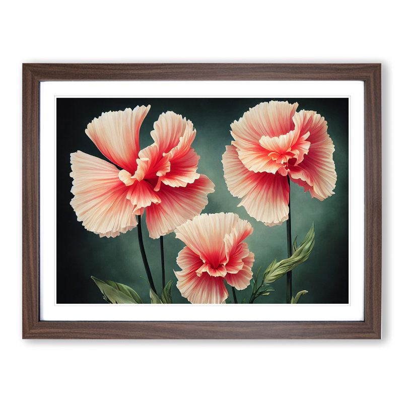 Pleasing Carnation Flowers 1 Piece Single Picture Frame Wall Art, 46cm H x 64cm W x 2cm D, Walnut Framed