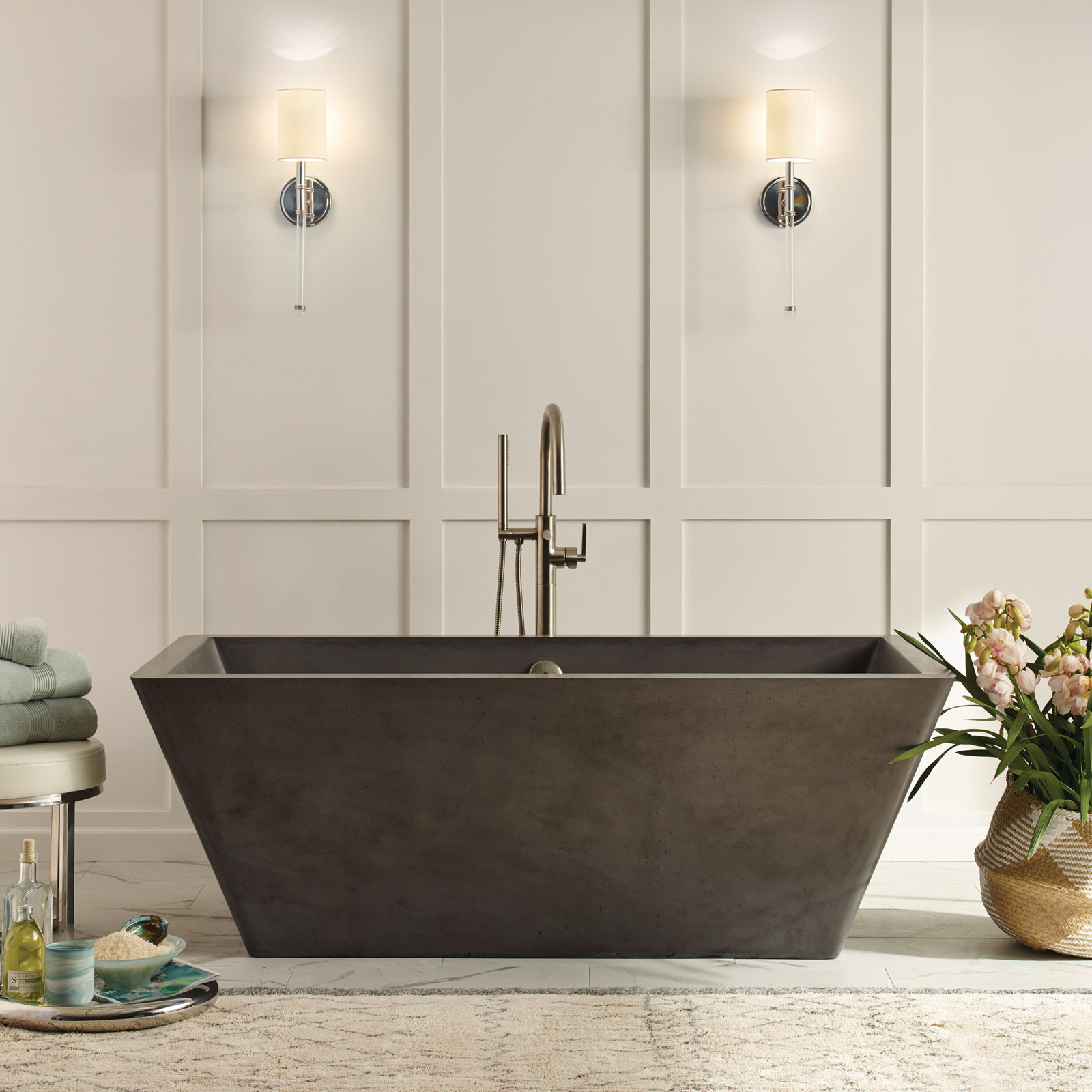 Mendocino NativeStone 66" Concrete Bathtub, Slate