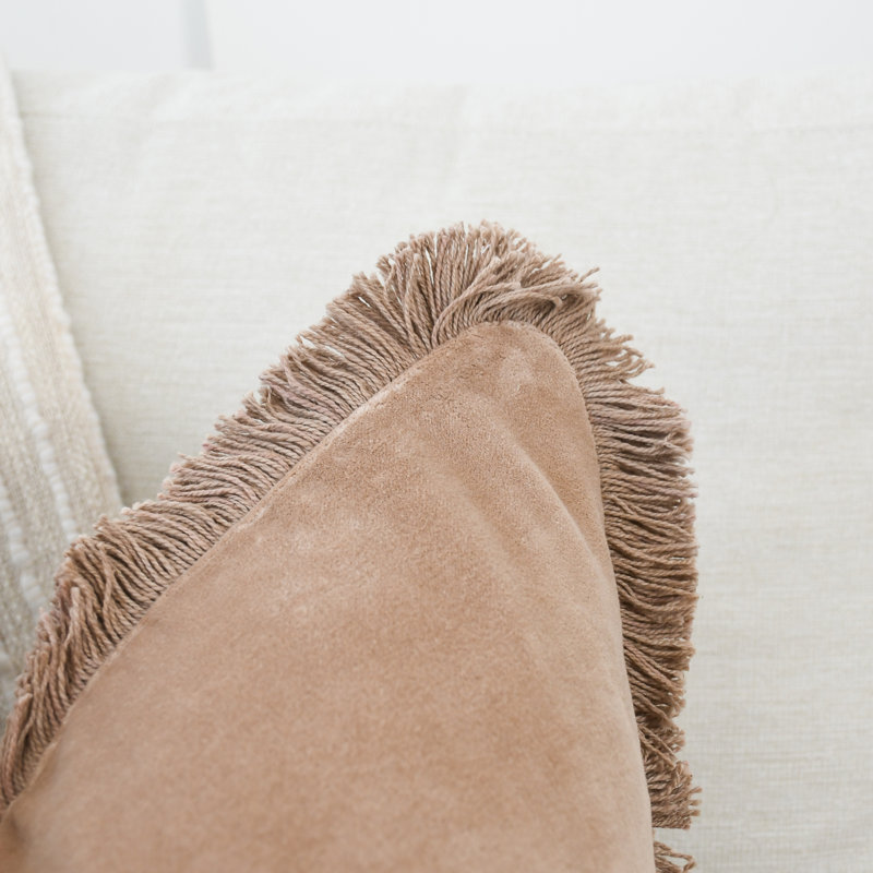 Velours taupe à franges, Carré 20 po, Taupe