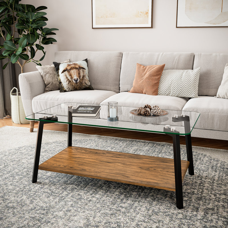 Table basse moderne avec plateau en verre trempé