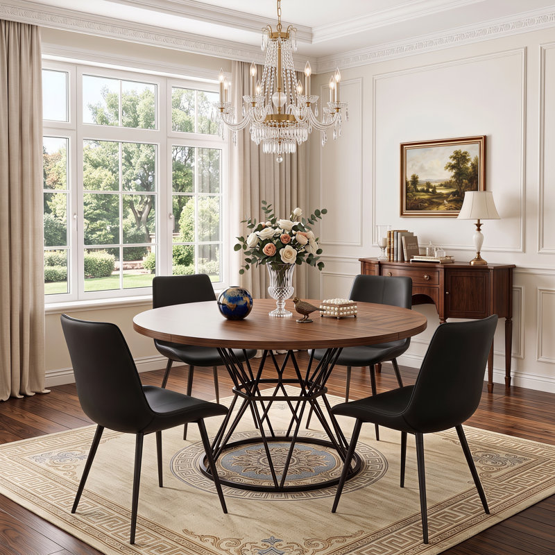 Ensemble de table de salle à manger 5 pièces 47,3 po, 5 Pieces: Table, 4 Chairs, Brown, Black