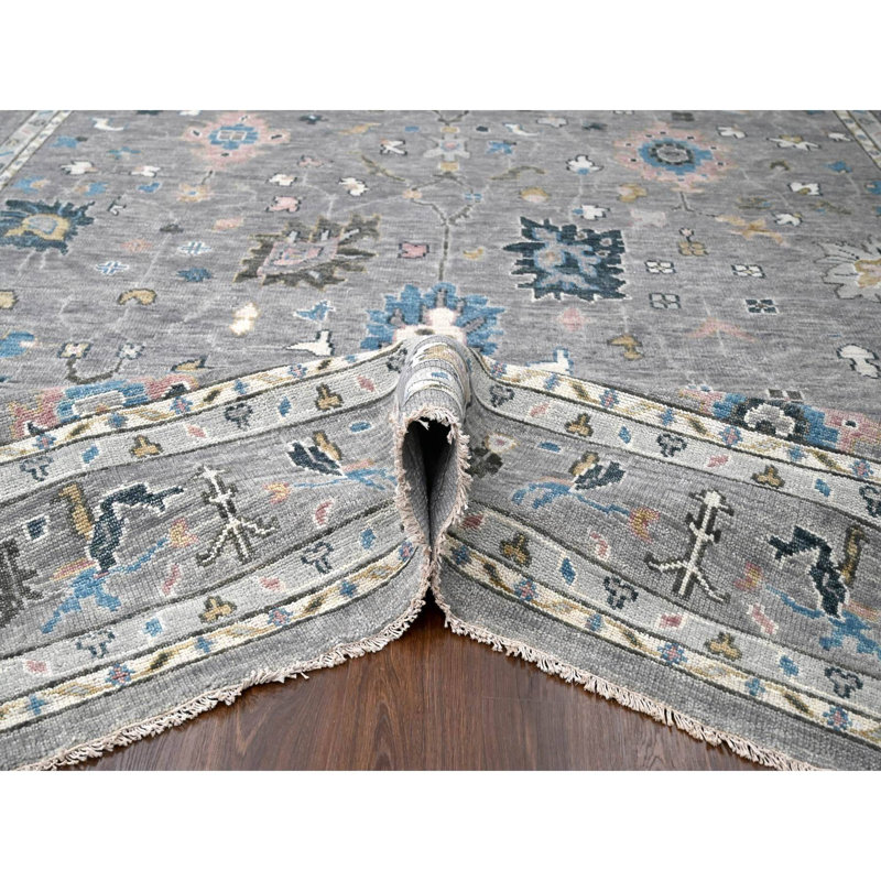 Très grand tapis oriental en laine noué à la main gris clair Oushak 12 pi x 17 pi 10 po EEE2511F966242ABAEC110A126FAA914