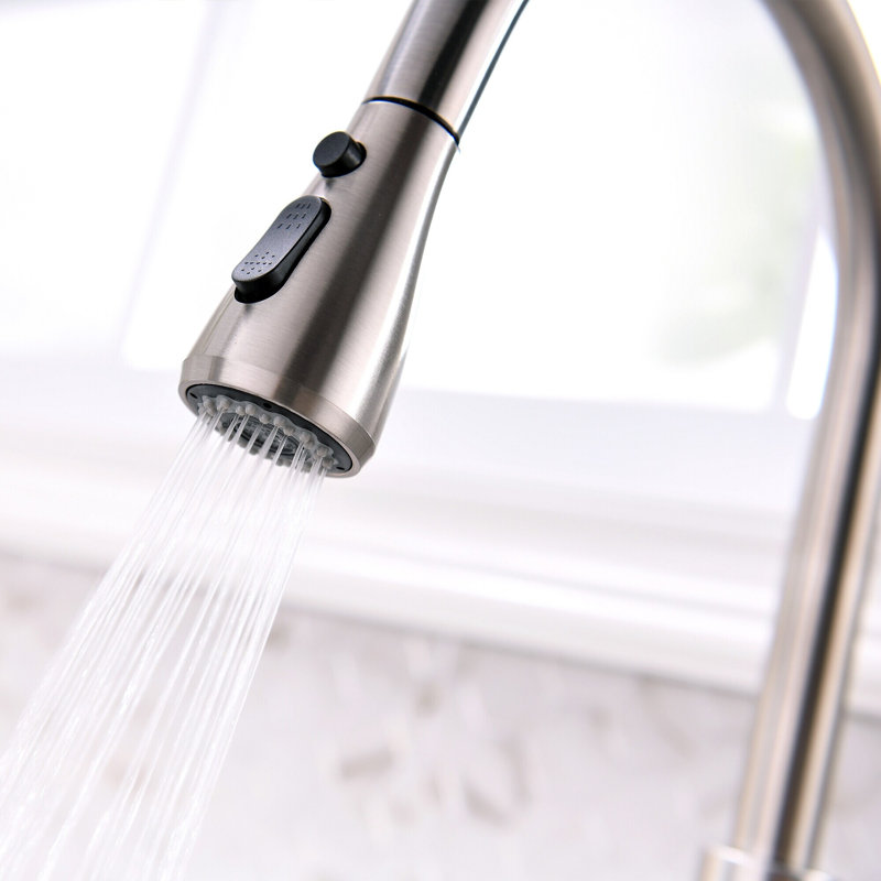 Robinet de cuisine moderne à une poignée avec douchette extractible et sans plomb en acier inoxydable, Nickel brossé