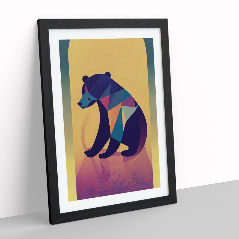 XV1022-3756X Resting Bear Abstract - Print, Black Framed, 66cm H x 48cm W, White