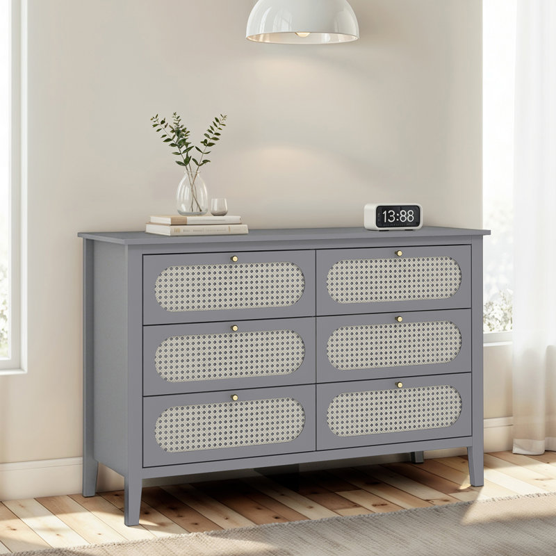 Arthen Rattan 6 Drawer Chest of Drawer, Grey