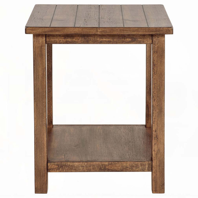 Table de bout en bois brun vieilli avec tablette Castleton, Brun délavé