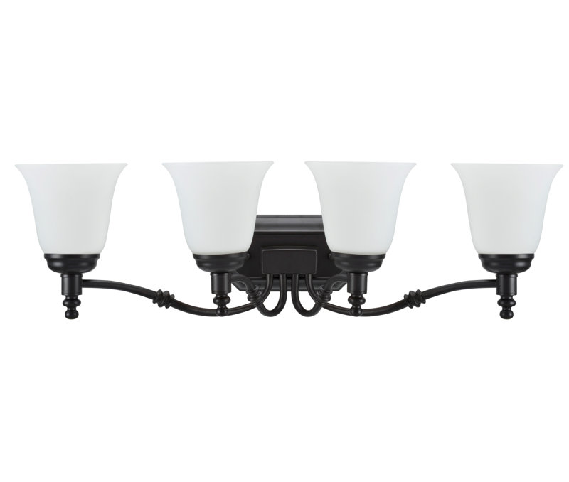 Oil Rubbed Bronze 4-Light Vanity Fixture with Frosted Glass Shades