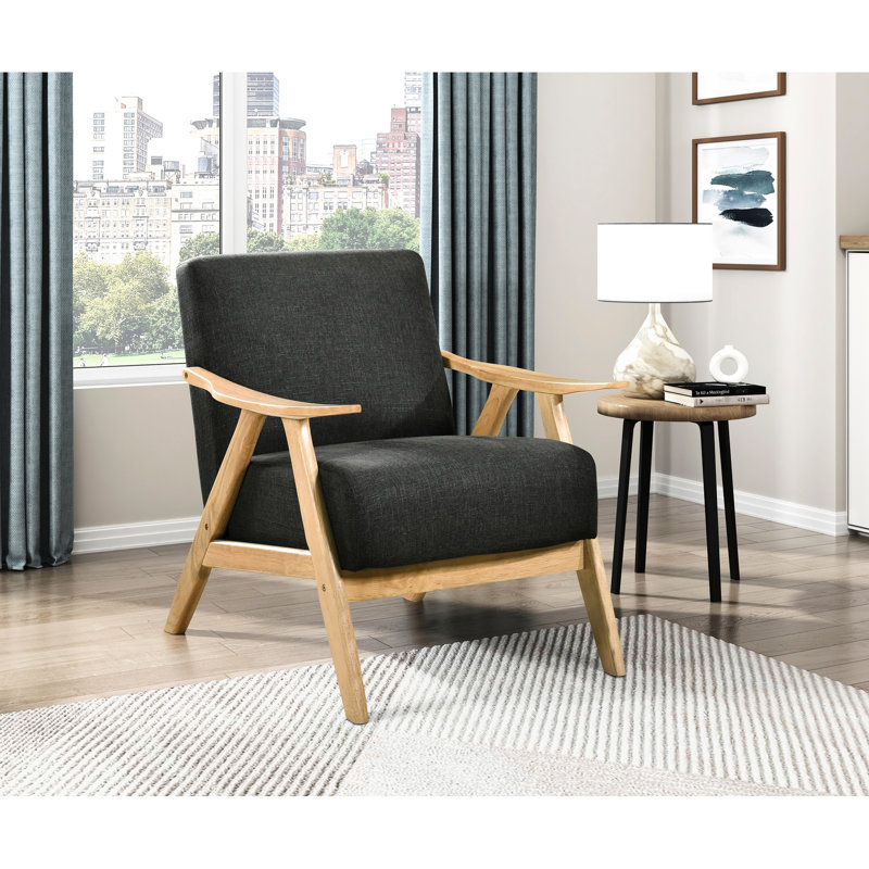 Élégante chaise d'appoint en gris foncé, structure en bois d'hévéa massif, tissu gris avec dossier rembourré avec base et rembourrage en mousse sur les ressorts ensachés