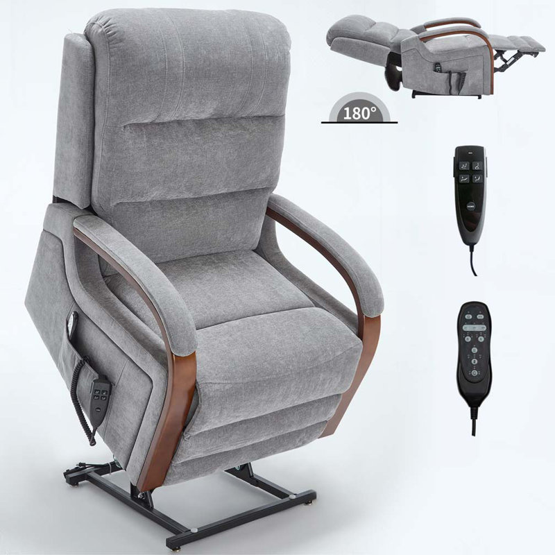 Power Lift Recliner Chair with Solid Wood Armrests, Heat Massage and Heavy Duty Motion Mechanism, Gray