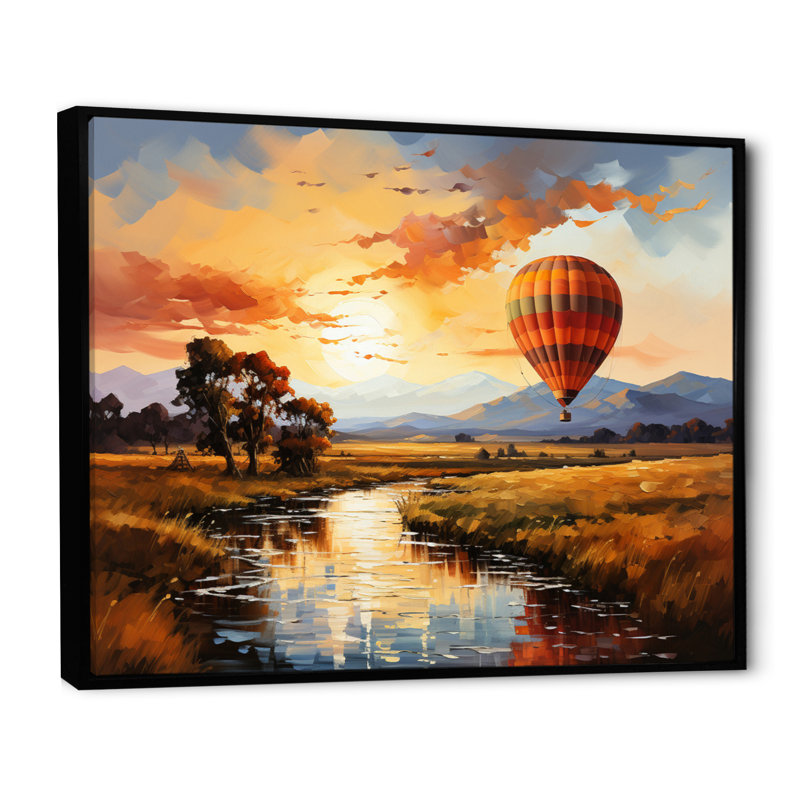 " Red Hot Air Ballon II ", Black Floater Framed, 34" H x 44" W x 1.5" D
