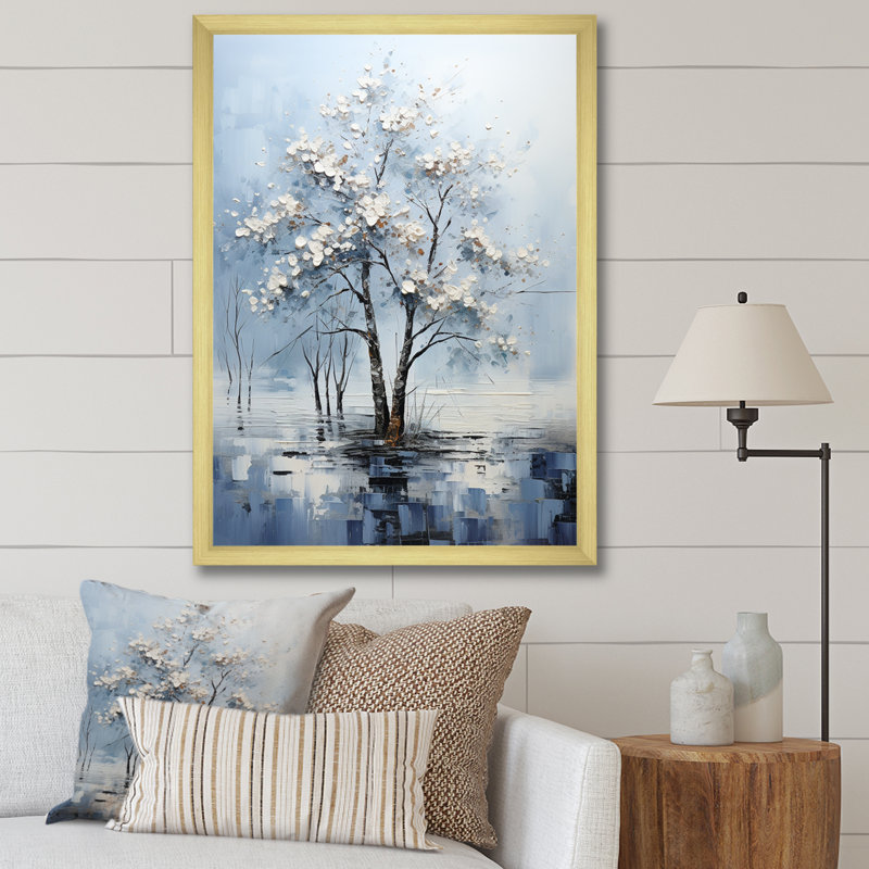 «Maple Trees In Stormy Blue Tones I» sur toile, Cadre photo doré simple, H 32 po x l 24 po x P 1 po
