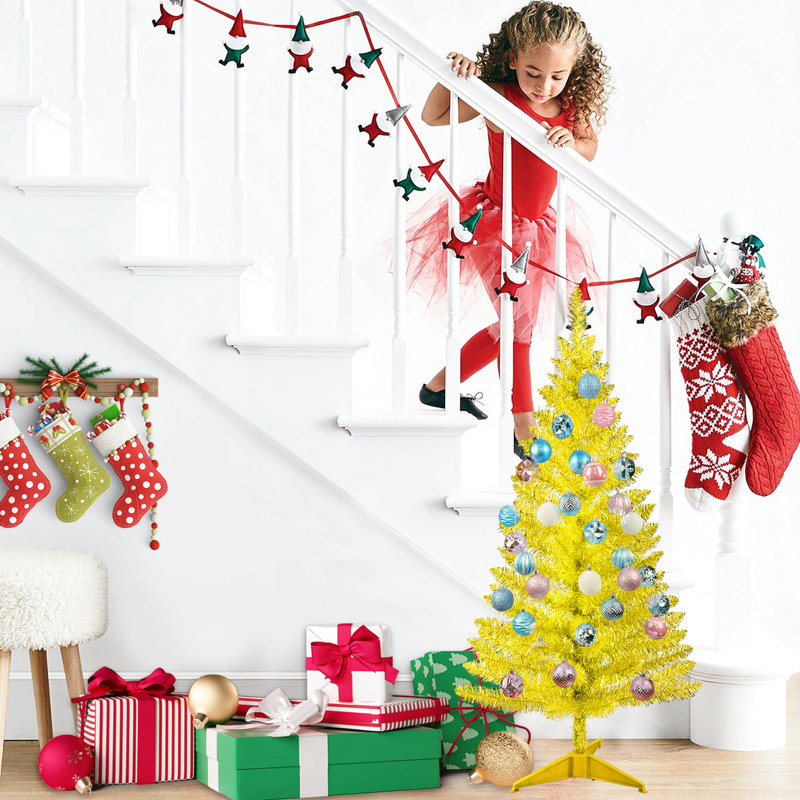Arbre de Noël doré de 4 pi avec 50 lumières et 122 pointes pour dortoir