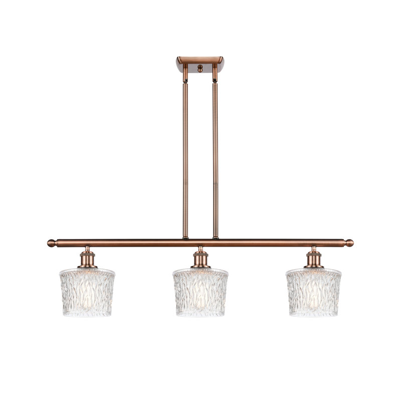 Luminaire suspendu tambour pour îlot de cuisine à 3 lumières Camire, Cuivre antique, Ampoule DEL 6 watts Vinage