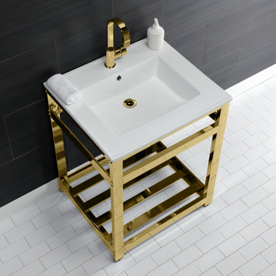 Lavabo de salle de bain console en céramique avec trop-plein