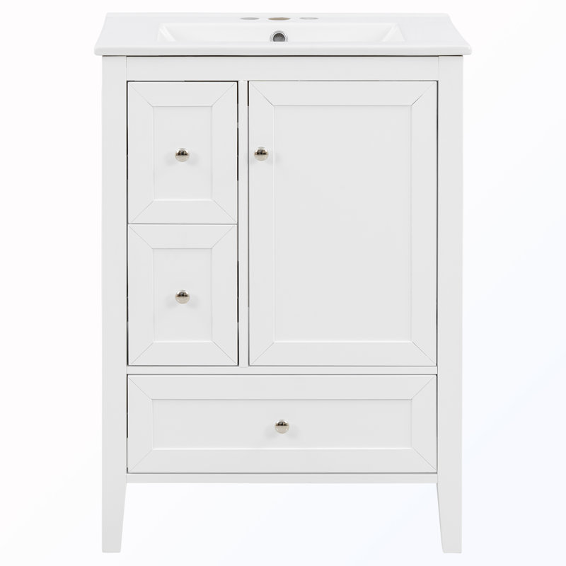 Meuble-lavabo à fermeture en douceur avec lavabo et support de rangement, Blanc