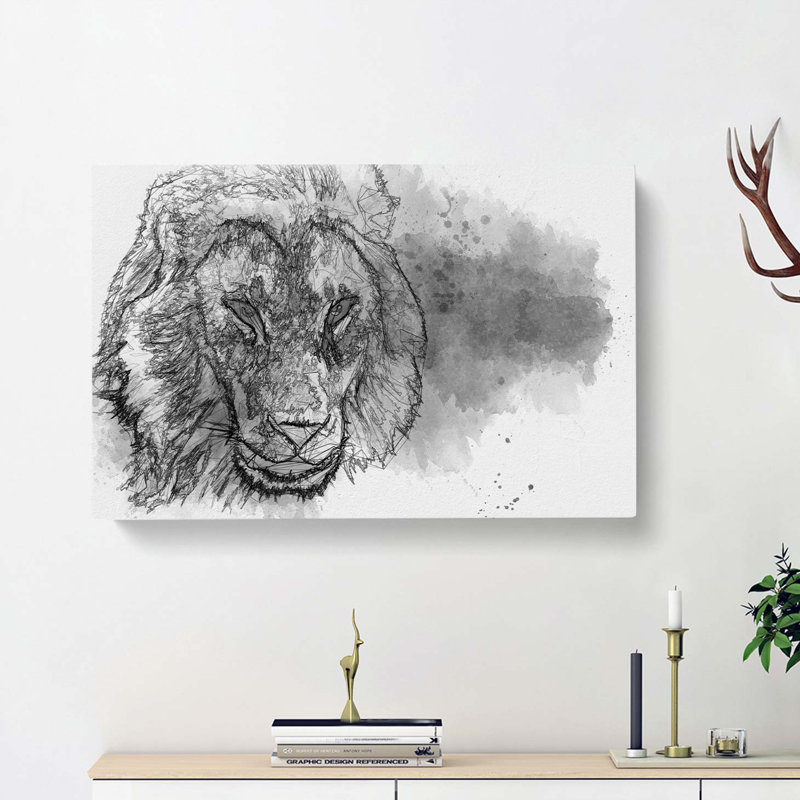Portrait of a Lion in Abstract - Wrapped Canvas Drawing - Wrapped Canvas, 35cm H x 50cm W x 3cm D