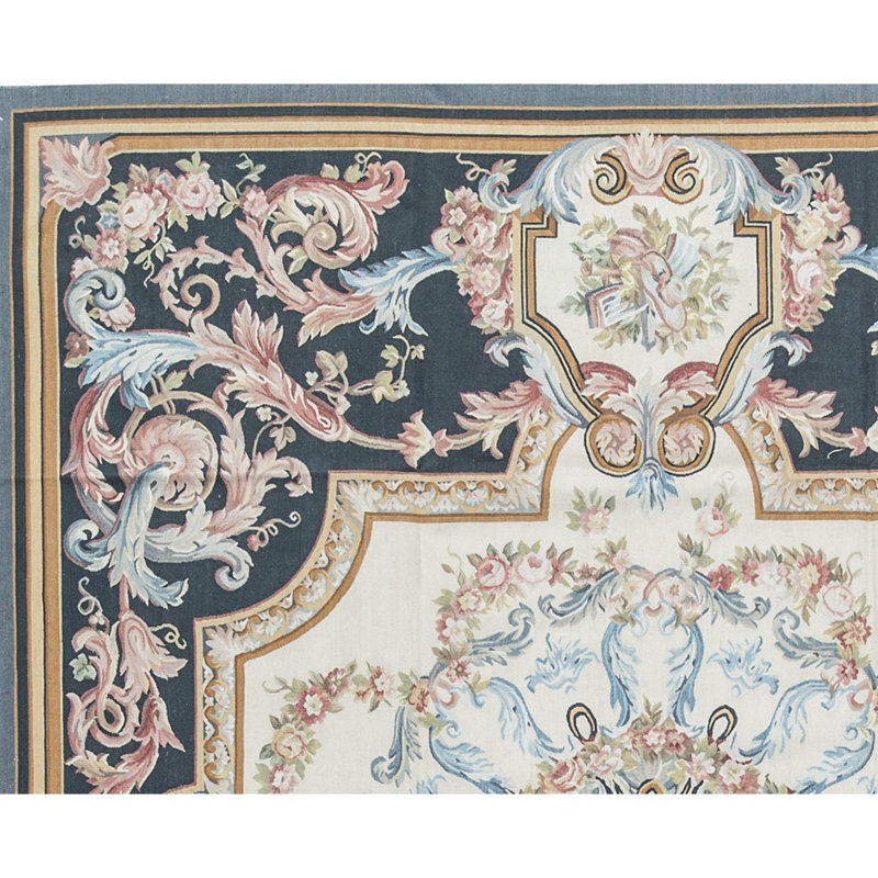 Hand-Knotted High-Quality Ivory and Black Area Rug