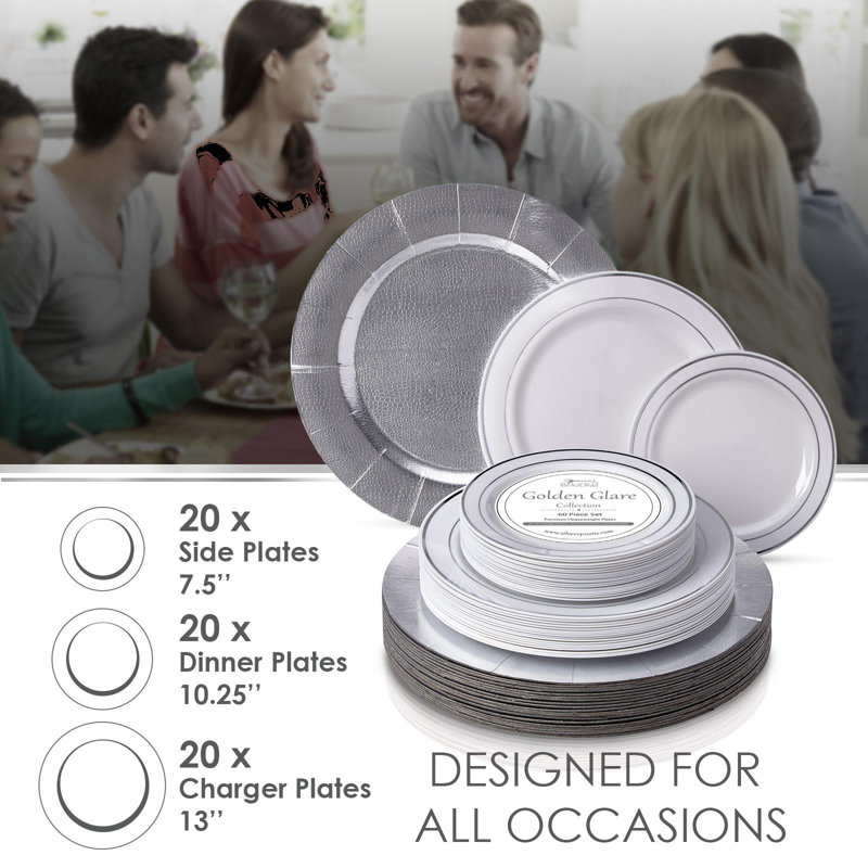 Ensemble d'articles de fête jetables en plastique épais, Argent
