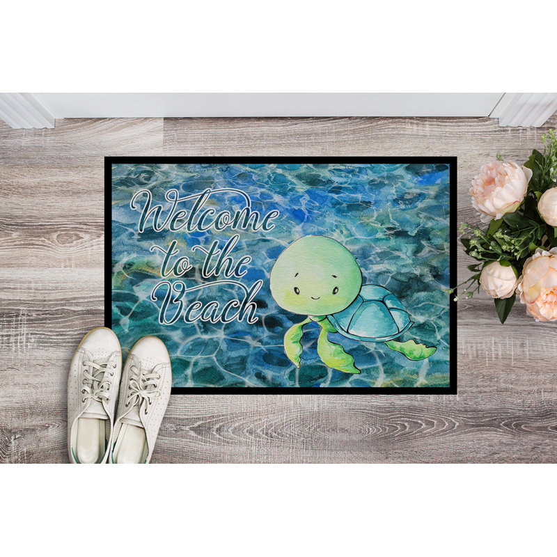 Tapis de porte pour l’extérieur antidérapant sea turtle welcome, Rectangle 24 po x 36 po
