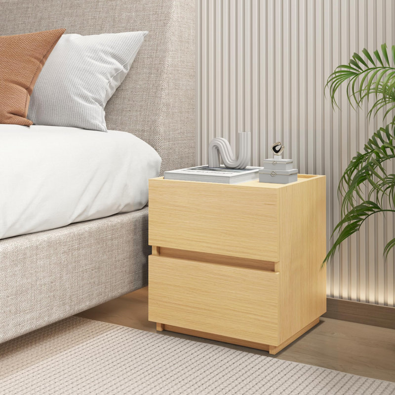 Stackable 2-Drawer Dresser, Multi-Purpose Storage Closet Cube for Bedroom, Storage Cabinet for Entryway, Nightstand Sofa Beside Table Drawer Chest, 15.8 in, Oak