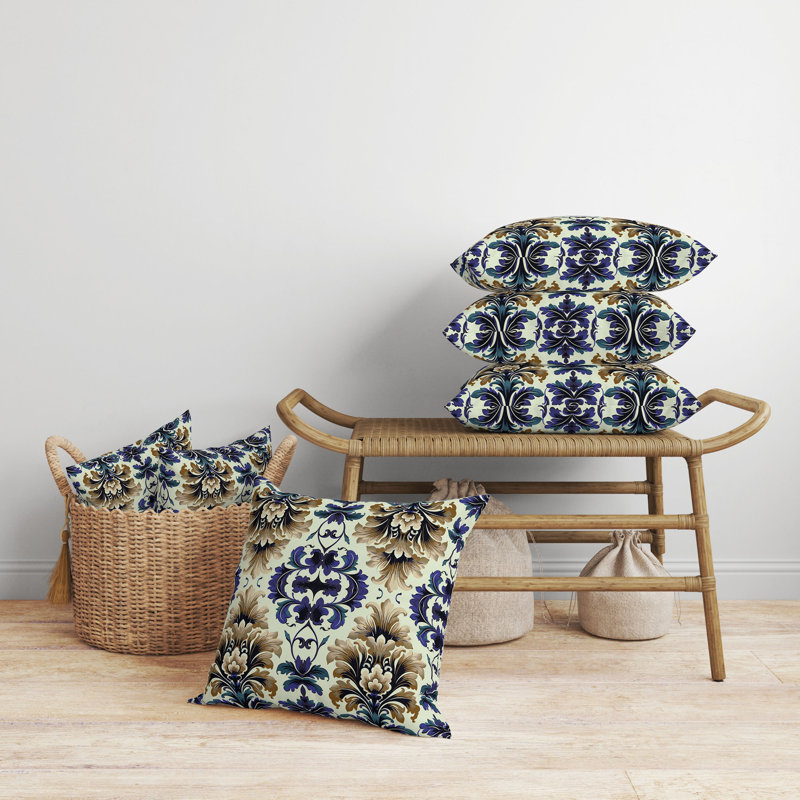 Coussin Damask Rapture, H 18 po x l 18 po, Bleu / beige
