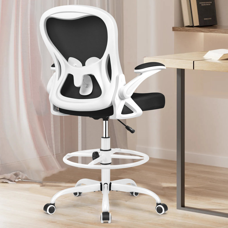 Chaise de dessinateur en filet Kyanna, Noir, noir, noir, noir, Blanc