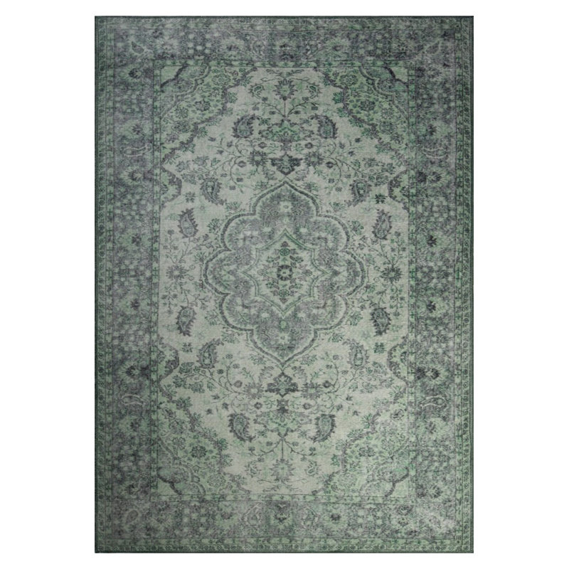 Tapis vert à motif tissé rétro, Rectangle 3 pi 10 po x 5 pi 3 po