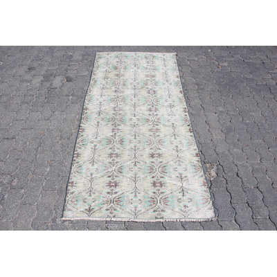 Tapis décoratif vintage turc Oushak en vert délavé - Décoration idéale pour les espaces de cuisine
