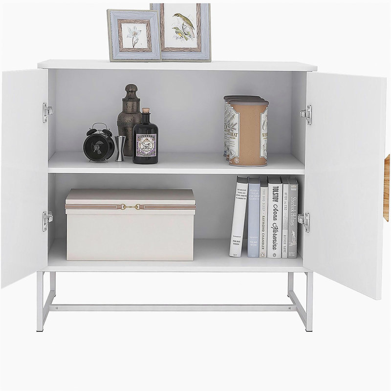 Solid Wood Square Handle 2-Door Side Cabinet