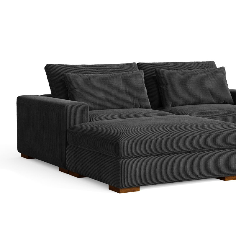 Canapé modulaire 3 pièces Alahya, Velours côtelé noir