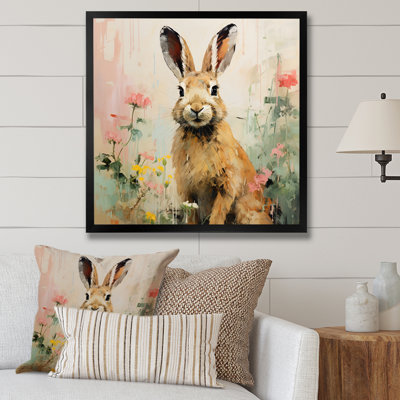 Curious floral rabbit meadow III - Lapin, art mural