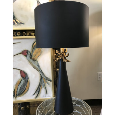 Lampe de table noire Harpreet avec détails dorés délavés