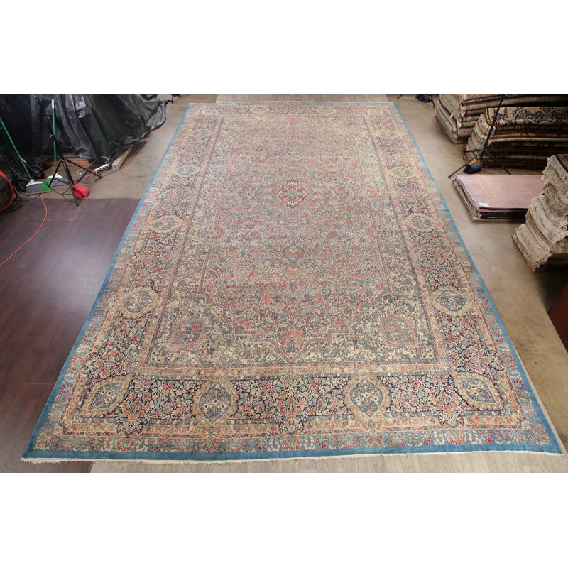 Tapis de la zone en laine rouge/ivoire 15 pi 6 po x 26 pi 6 po one-of-kind à la main noué la des années 1920 kerman Coad
