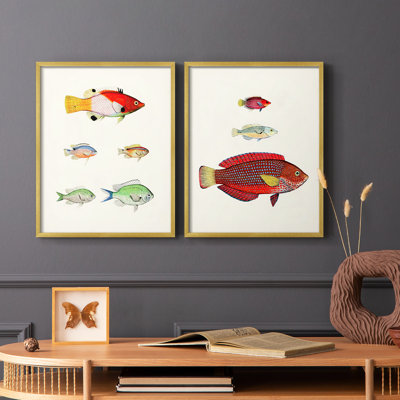 «Colorful Tropical Fish I», reproduction encadrée de qualité supérieure - prête à être accrochée - aucun clou requis - aucun clou requis