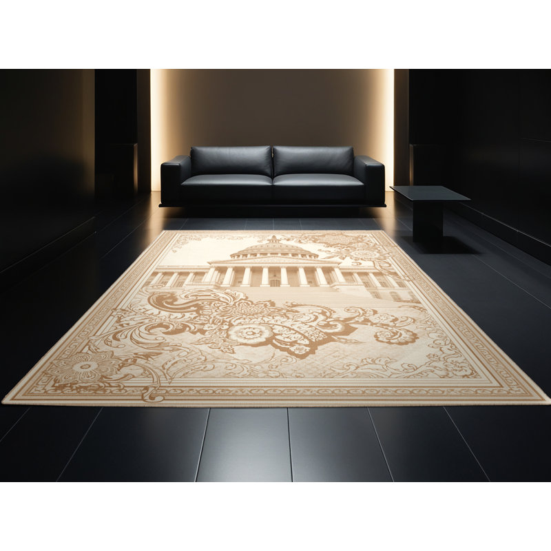 Machine Washable Paublo White House Dc Classic Oriental Rug in Beige – Beige Binding, 3x5