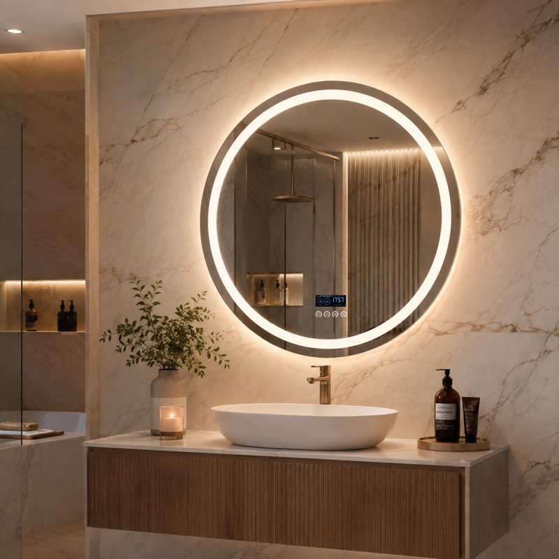 Led Bathroom Mirror With Lights, Wall-mounted With Bluetooth Speaker, Time & Date Display Anti-fog, 3 Color Temperature, Dimmable Brightness, Ip65 Waterproof, Tempered Glass, Frontlit & Backlit
