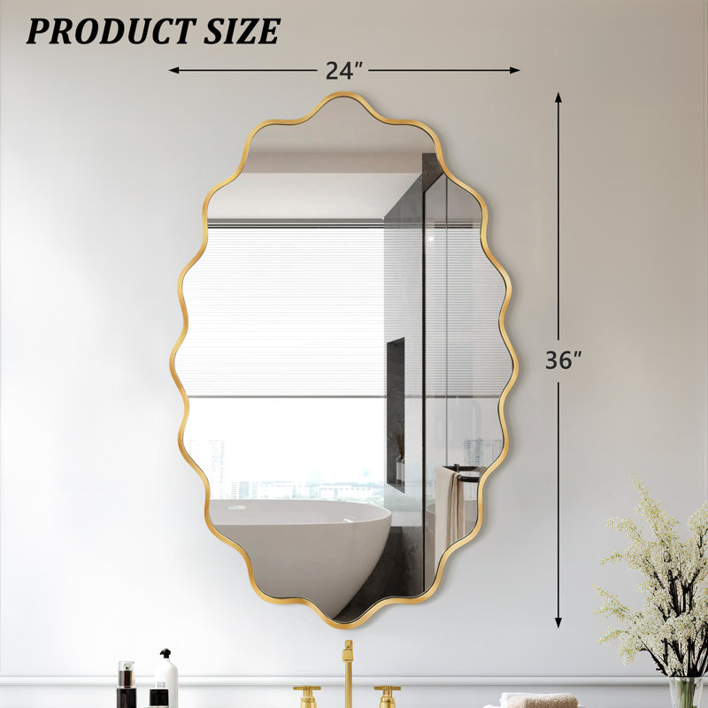 Scalloped Oval Metal Wall Mirror, Gold, 36" x 24"