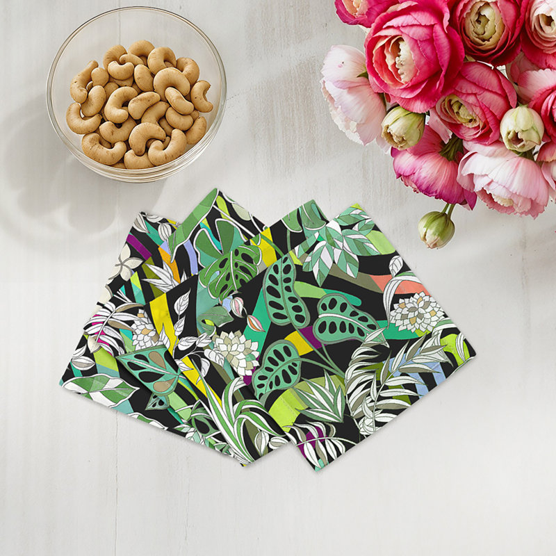 Serviettes de table en satin de coton Sabi Jungle, Noir