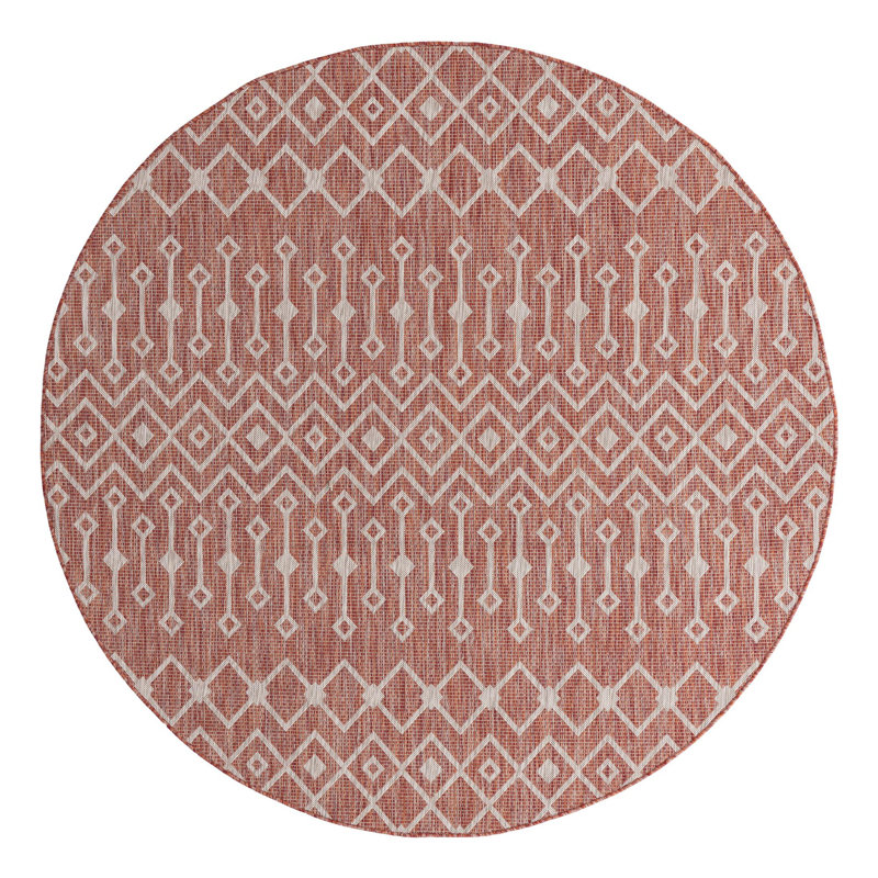 Tapis rouge rouille intérieur / extérieur Julieta, Rond 7 pi 10 po
